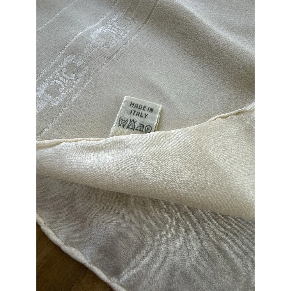 VTG Celine Paris 66” X 17” Ivory Tone On Tone Monogram Silk Scarf inch EVC